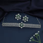 Floral centerpiece choker with multi row crystal bands