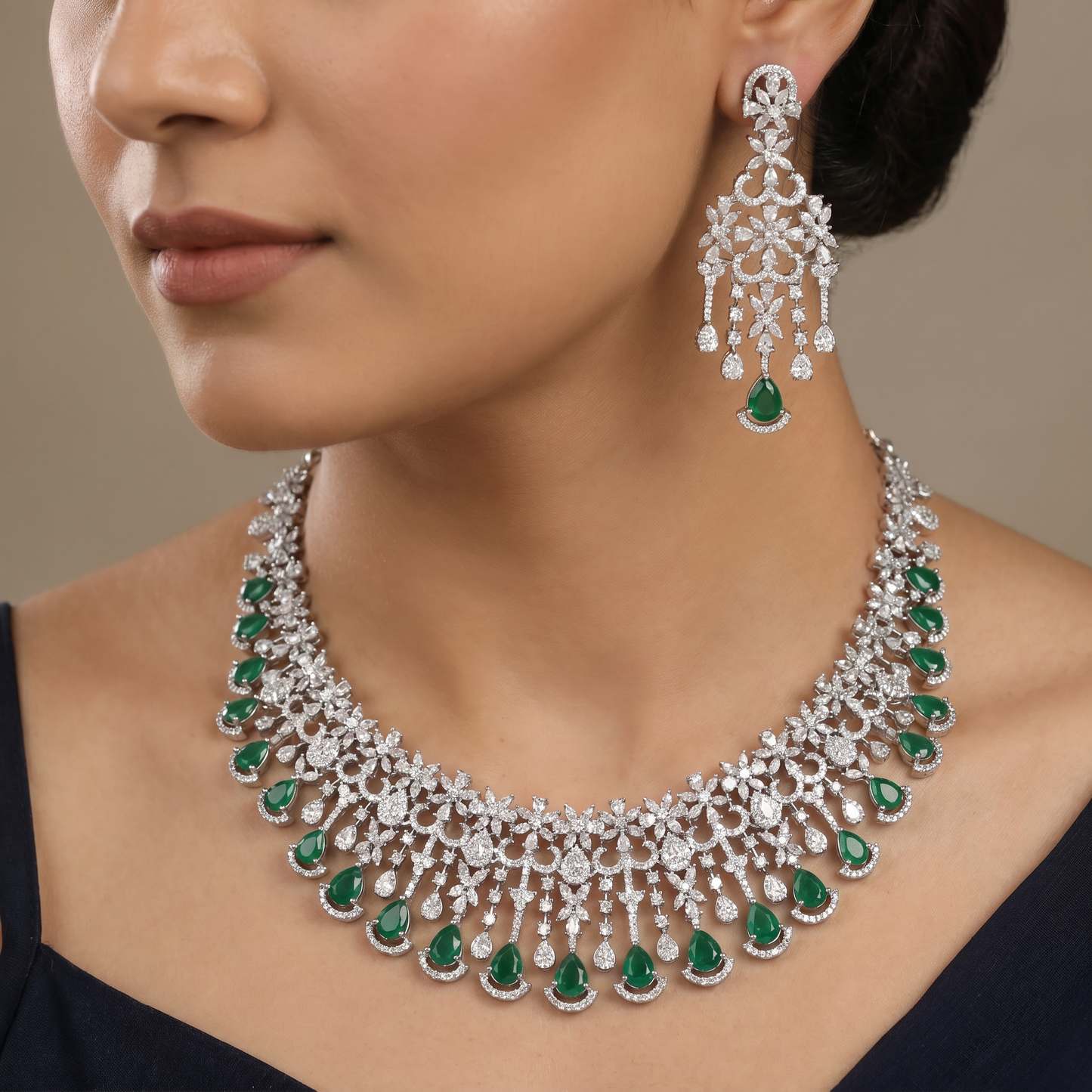 Grand occasion necklace with blossom fringe silhouette