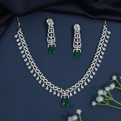 Greek key necklace with teardrop fringe detailing