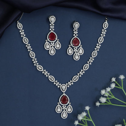 Oval Station Necklace Set with Openwork Chandelier Pendant
