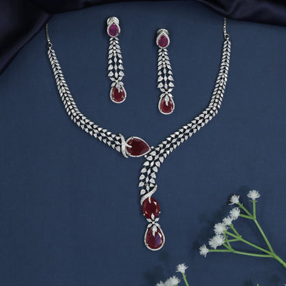 Statement necklace with woven link collar and drop centerpiece