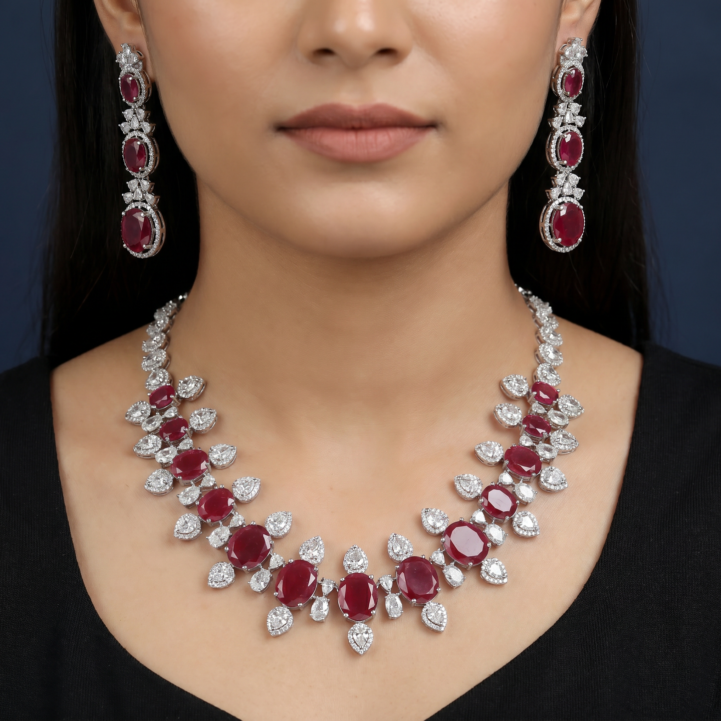 Prism Frame Oval Drop Statement Necklace with Dewdrop Fringe Detailing