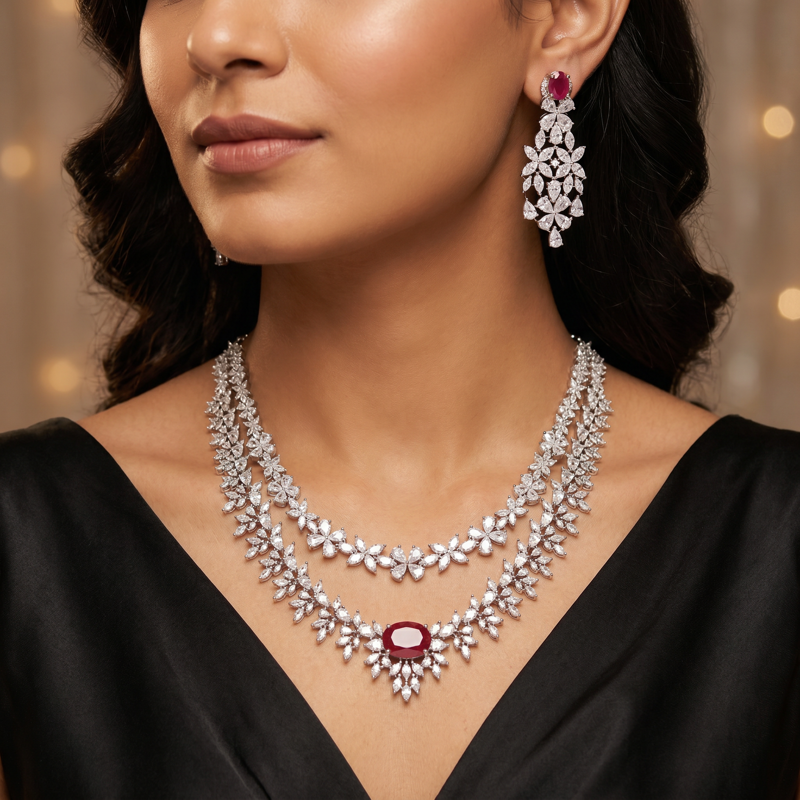 Necklace with Radiant Blossom Formation and Layered Styling