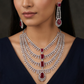 Necklace with Cascading Fringe Layers and Statement Drop Centerpiece