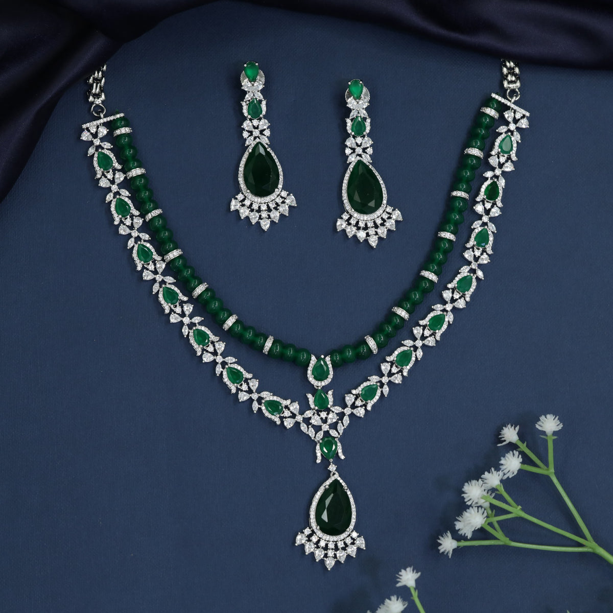 Beaded Collar Necklace Set with Floral Garland