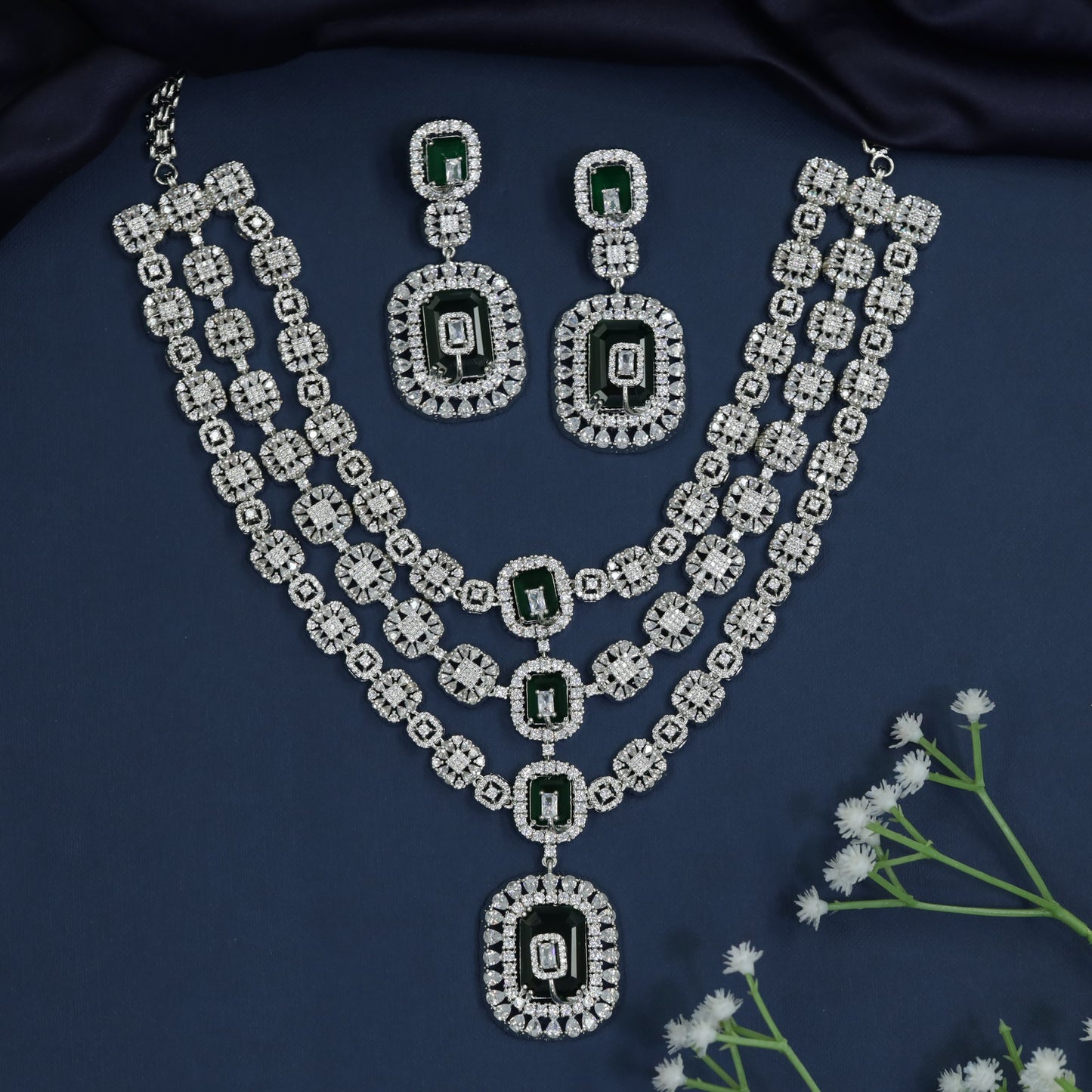 Necklace with Triple Row Medallions and Pavilion Drop Centerpiece