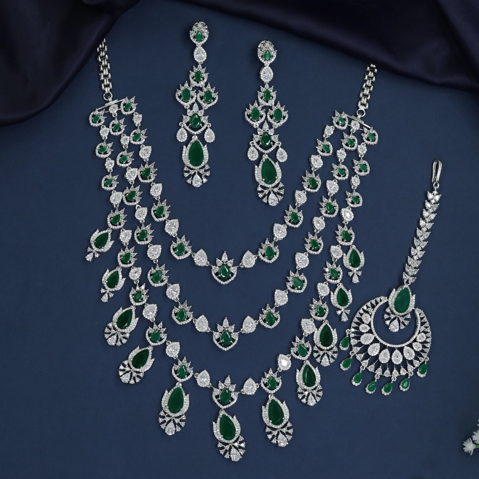 Necklace with Triple Row Medallions and Ornamental Fringe Styling