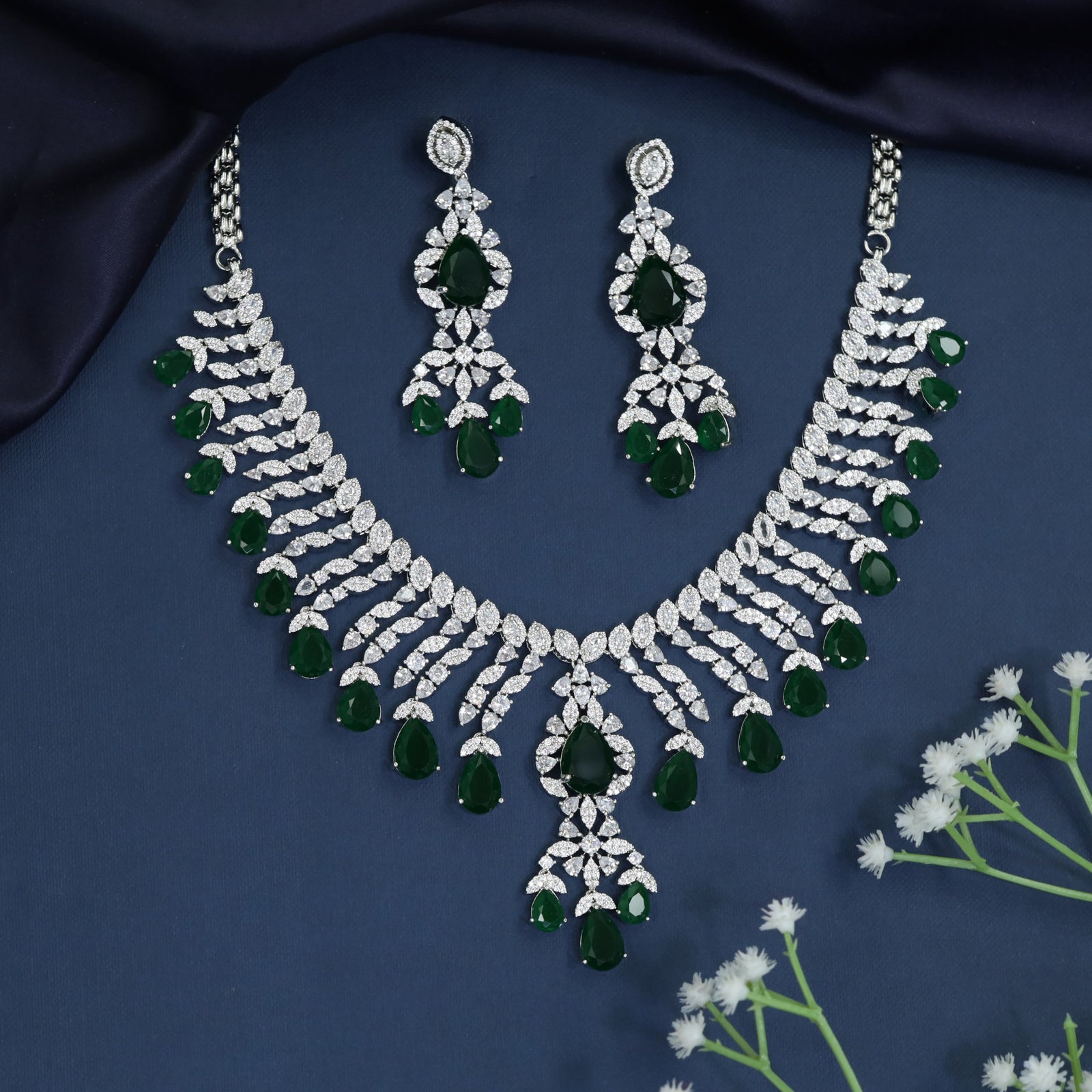 Necklace with Botanical Branch Motifs and Chandelier Edgework