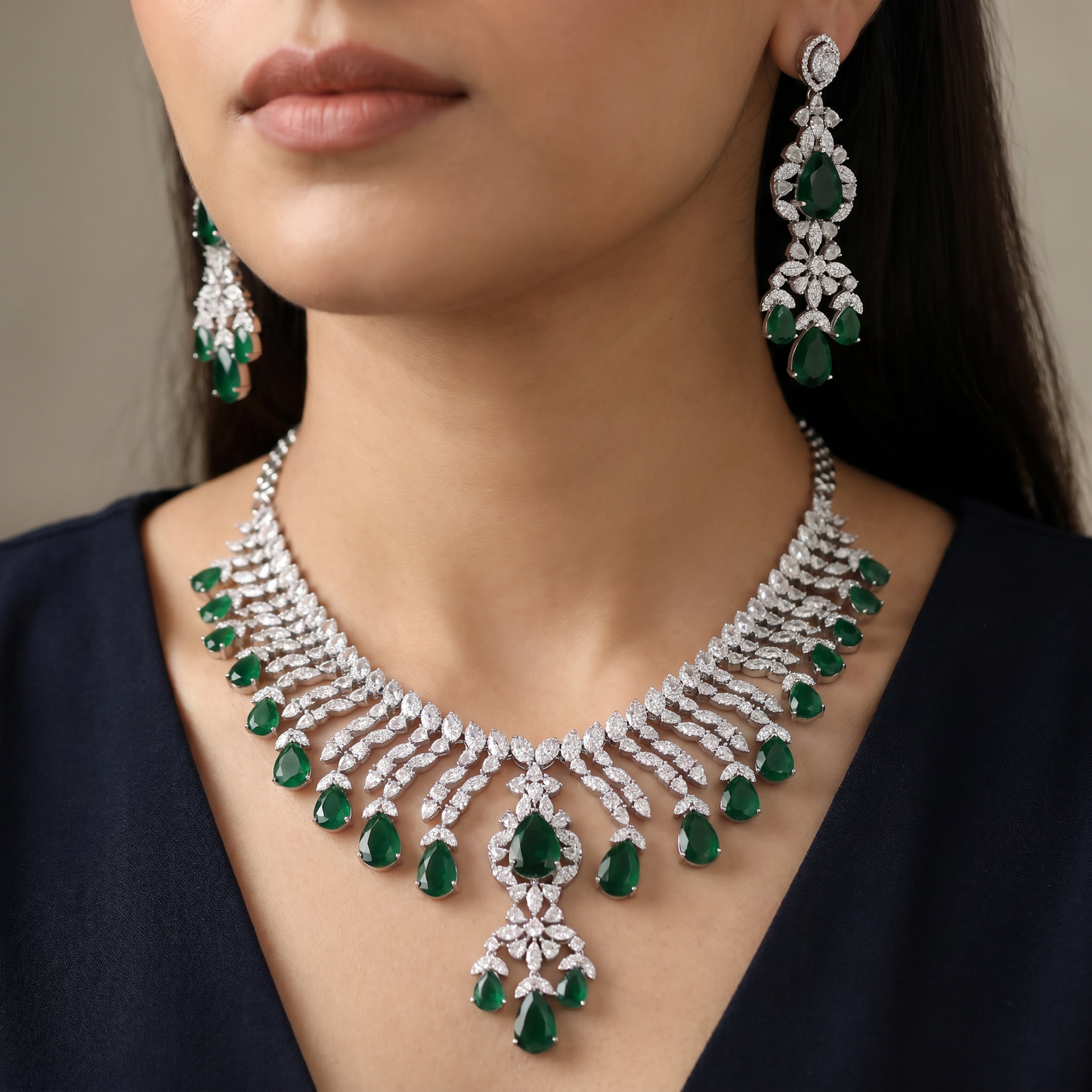 Necklace with Botanical Branch Motifs and Chandelier Edgework