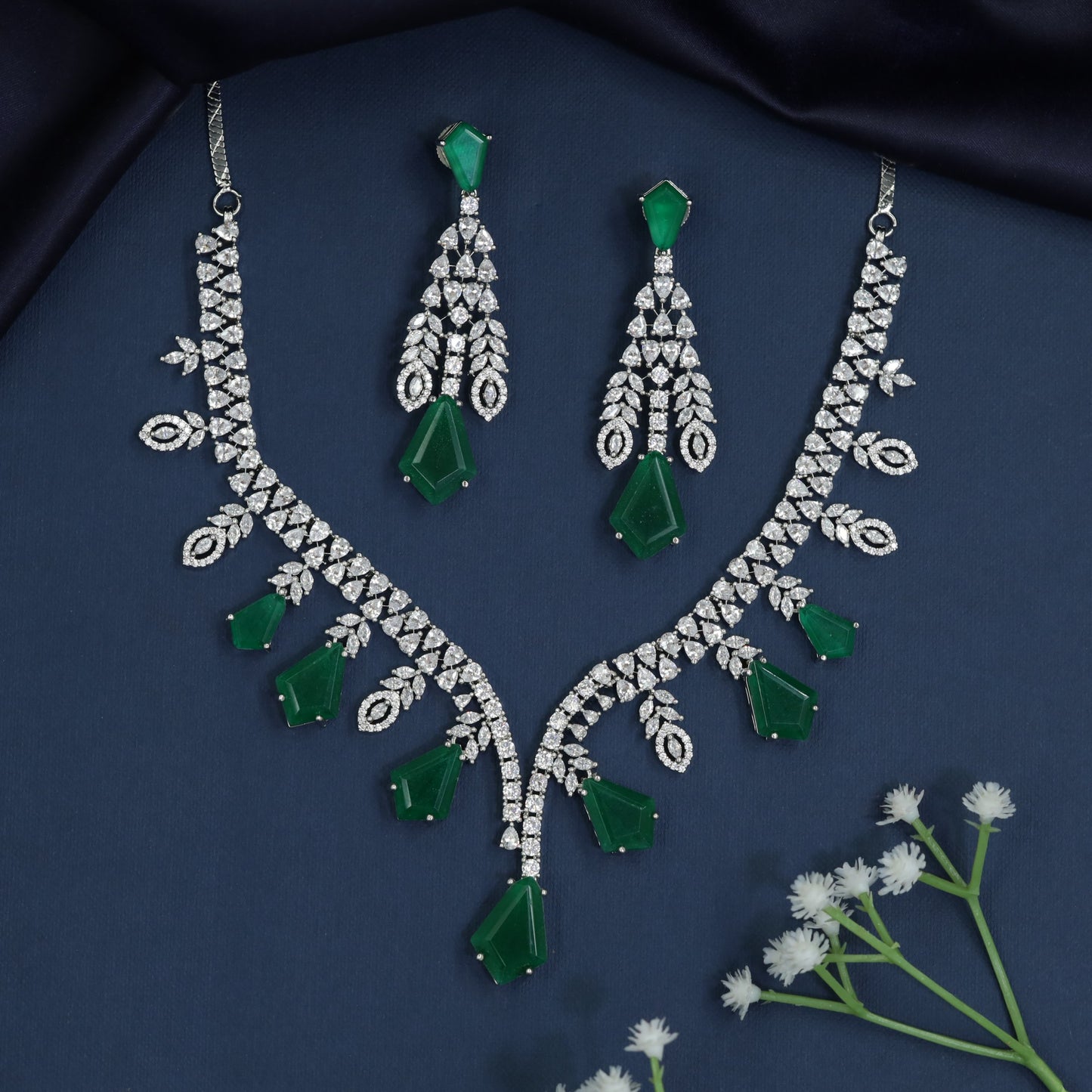 Necklace with Laurel Branch Formation and Cascading Drop Design