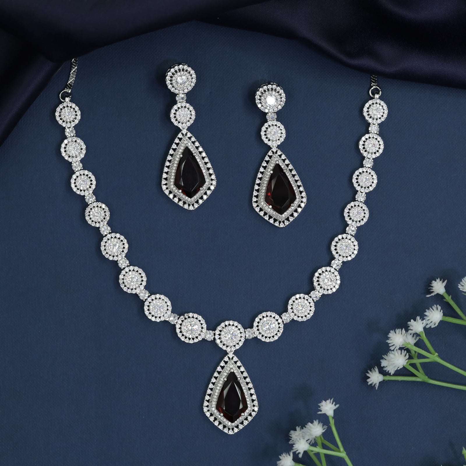 Necklace with Circular Halo Arrangement and Pendant Focus