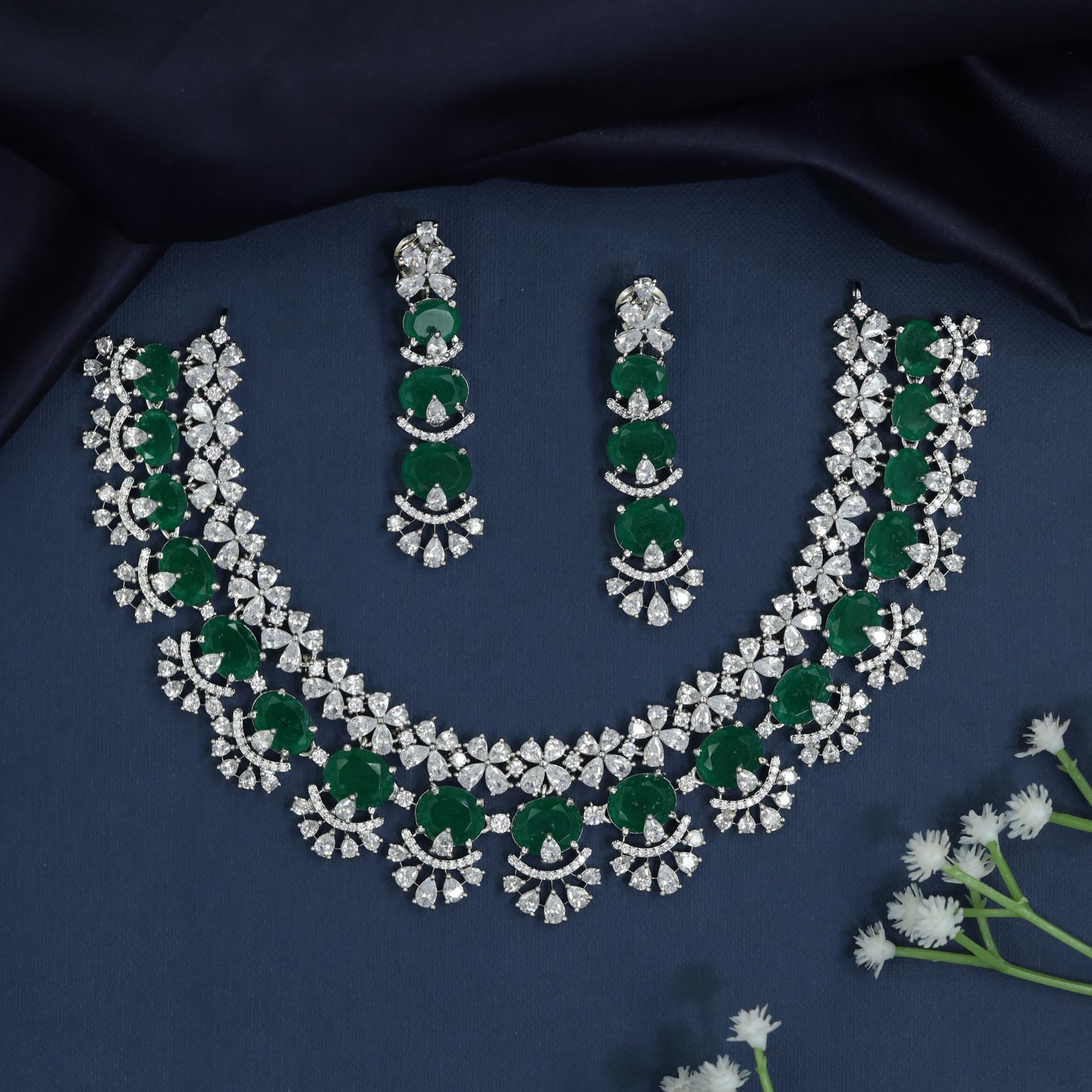 Necklace with Halo Stations and Festoon Edge Detailing