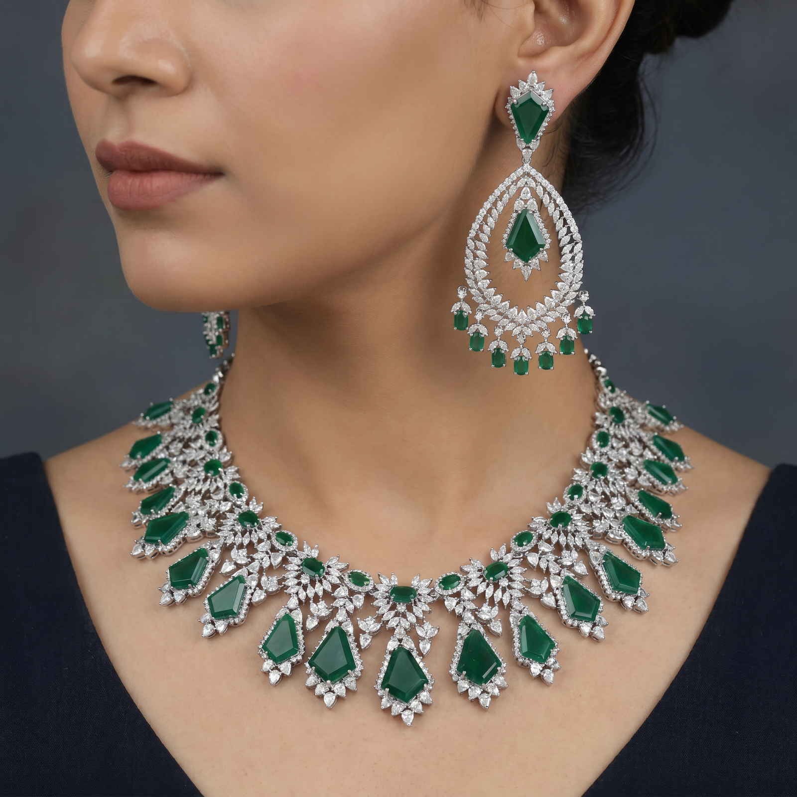 Necklace with Marquisette Clusters and Chandelier Profile Detailing