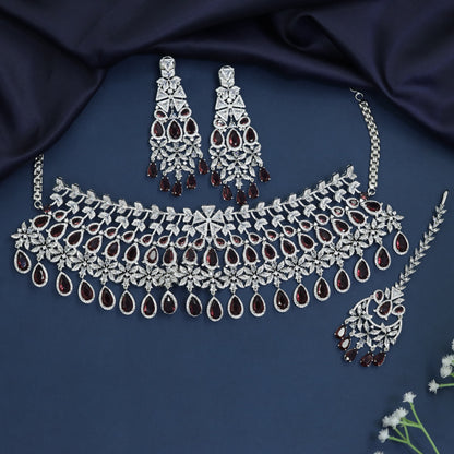 Rhodium Choker with Openwork Linkwork and Chandelier Styling