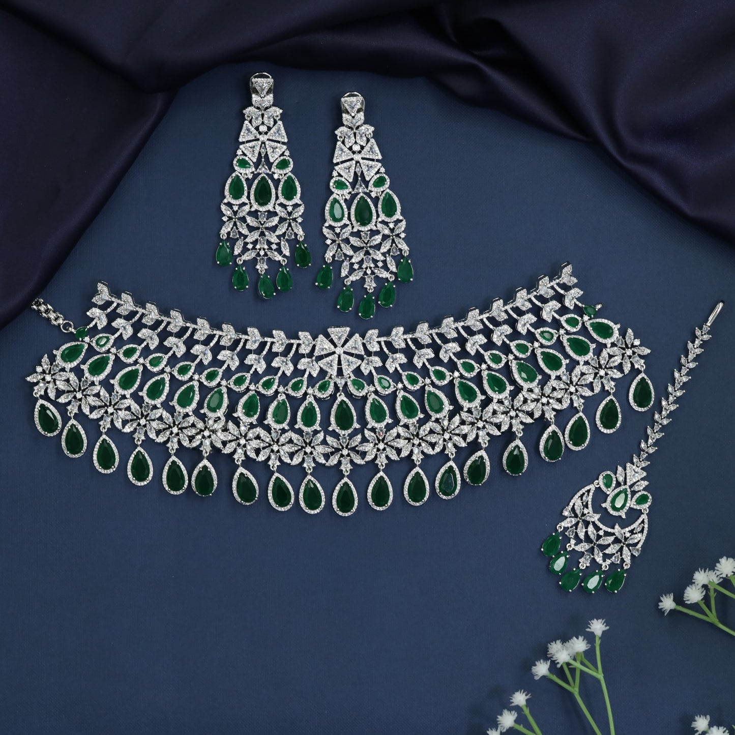 Rhodium Choker with Openwork Linkwork and Chandelier Styling