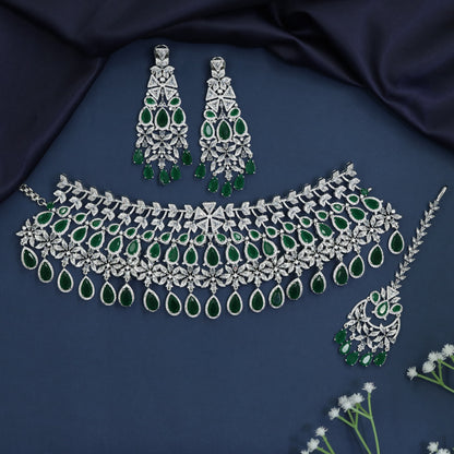 Rhodium Choker with Openwork Linkwork and Chandelier Styling