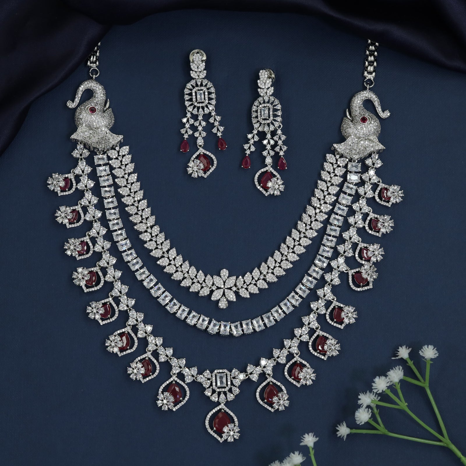 Necklace with Regal Elephant Accents and Chandelier Fringe Styling