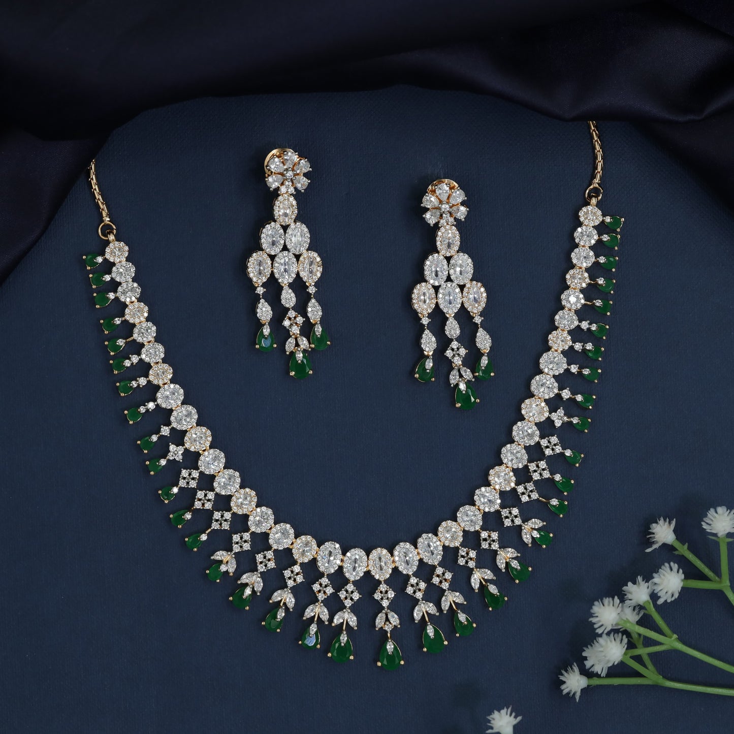 Necklace with Graduated Halo Frames and Decorative Fringe Accents