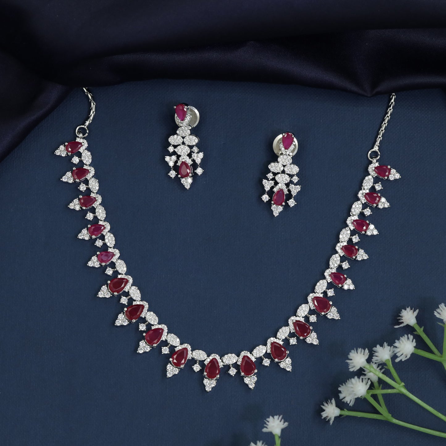 Necklace with Botanical Garland Formation and Fringe Border