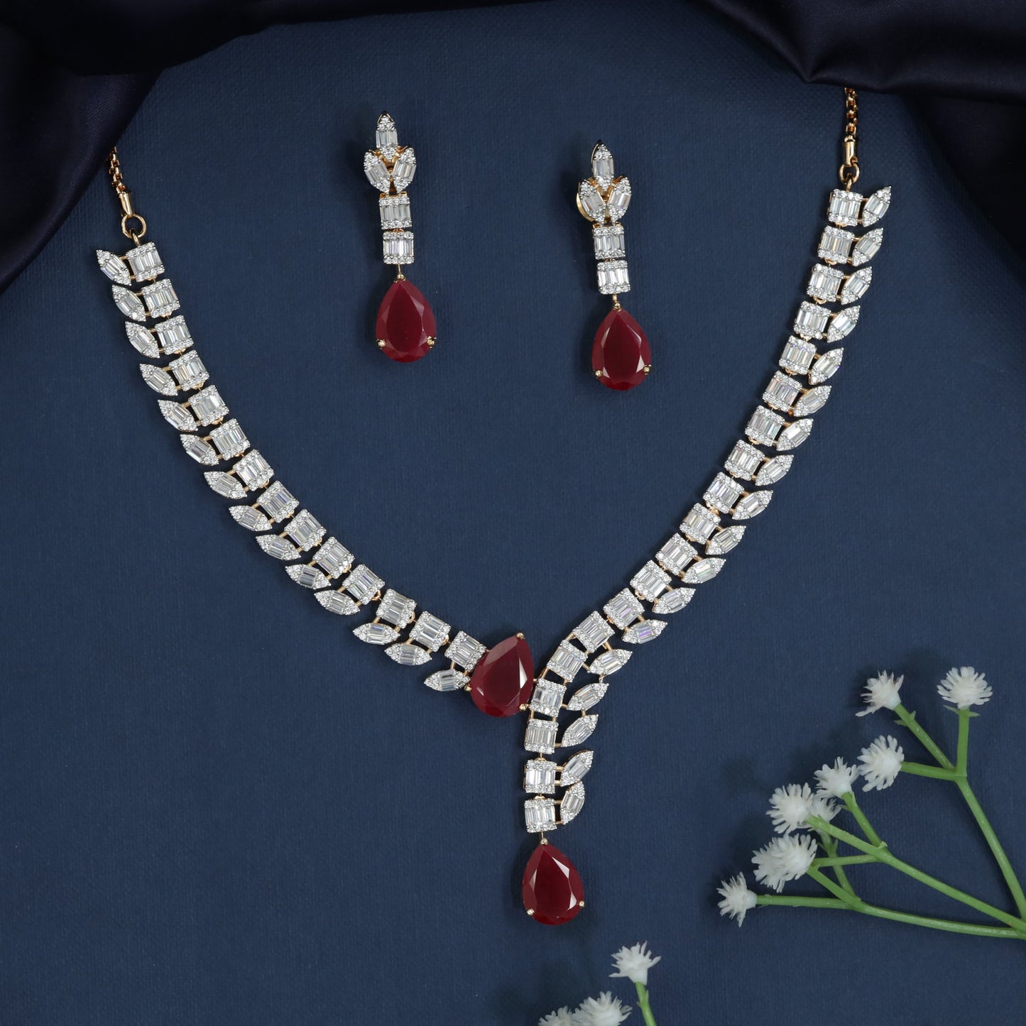 Chevron Cascade Necklace with Twin Drop Y-Line Design