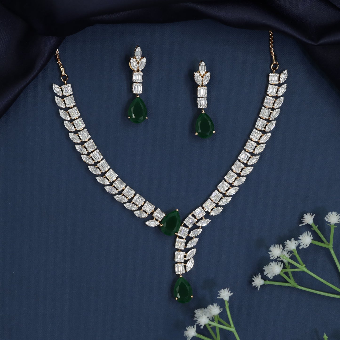 Chevron Cascade Necklace with Twin Drop Y-Line Design