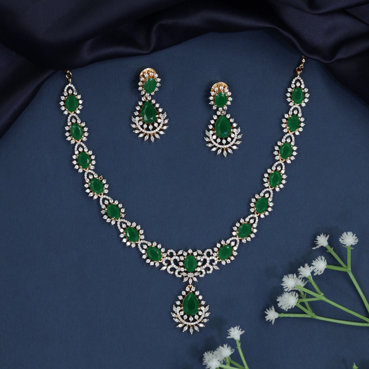 Necklace with Halo Stations and Crest Pendant Centerpiece