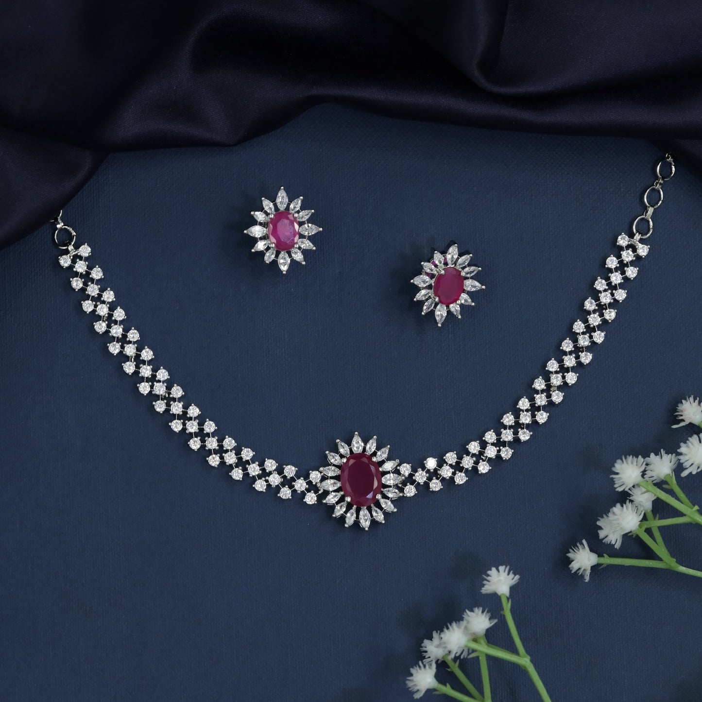 Sunray Collar Necklace with Rosette Floral Accent