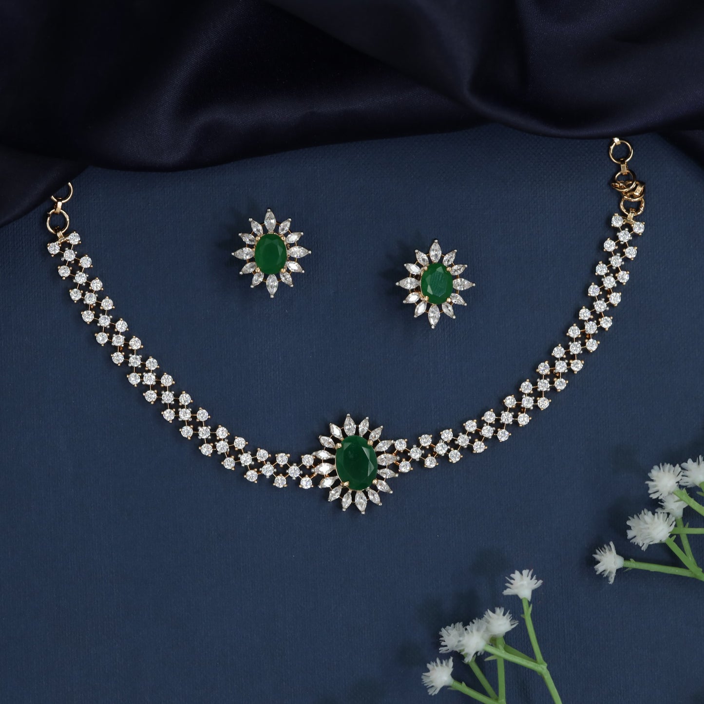 Sunray Collar Necklace with Rosette Floral Accent