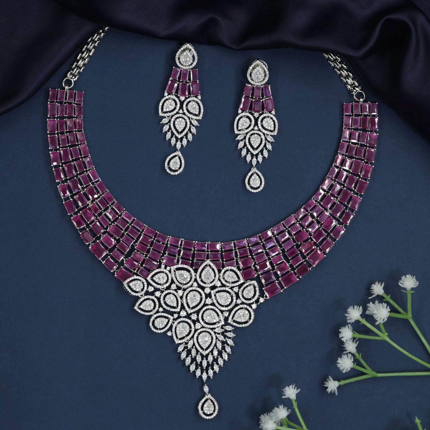 Necklace with Geometric Panel Arrangement and Halo Centerpiece