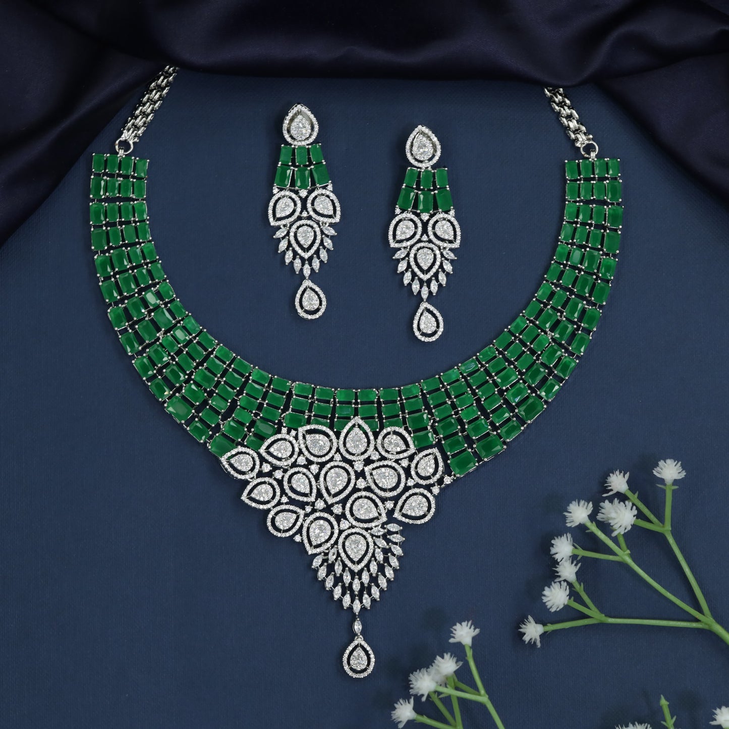 Necklace with Geometric Panel Arrangement and Halo Centerpiece
