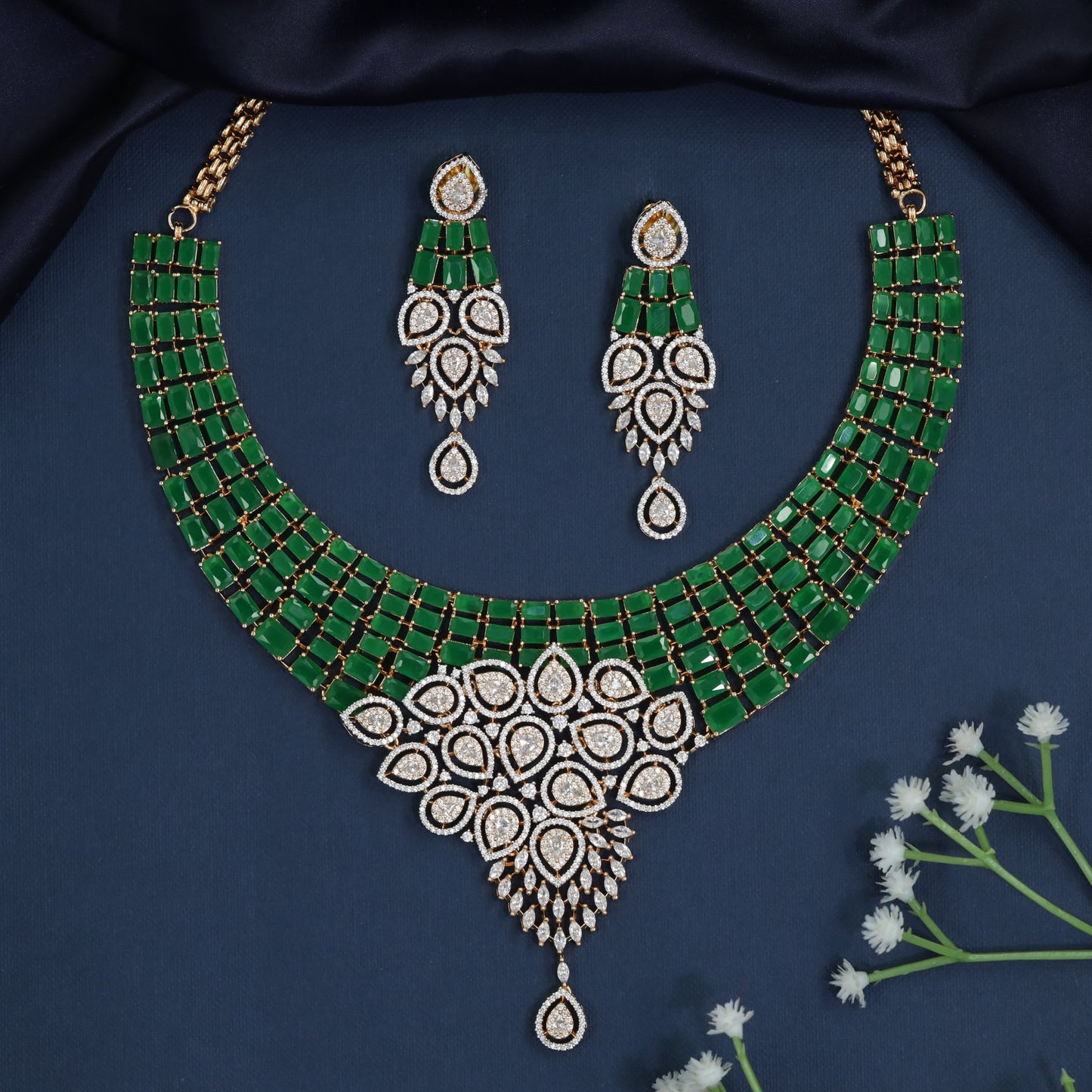 Necklace with Geometric Panel Arrangement and Halo Centerpiece