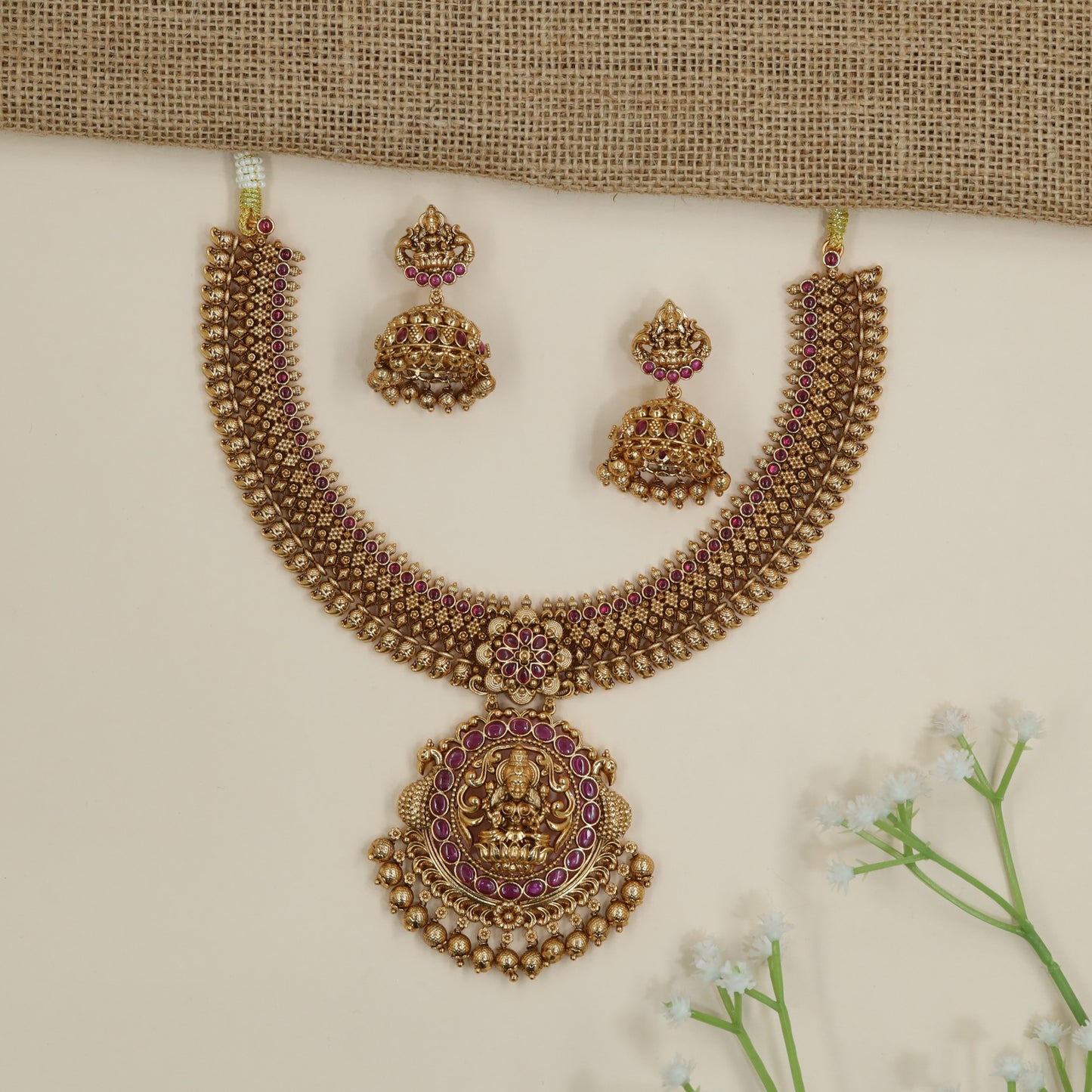 Grand Antique Necklace with Lakshmi Pendant and Heritage Detailing