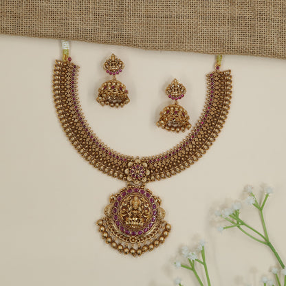 Grand Antique Necklace with Lakshmi Pendant and Heritage Detailing