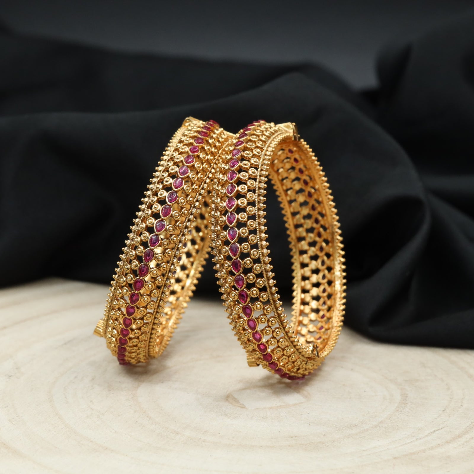 Grand Antique Bangles with Heritage Craftsmanship and Ruby Embellishments