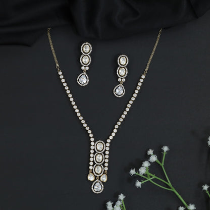 Kundan Drop Necklace Set with Pear Cut Statement Pendant Design