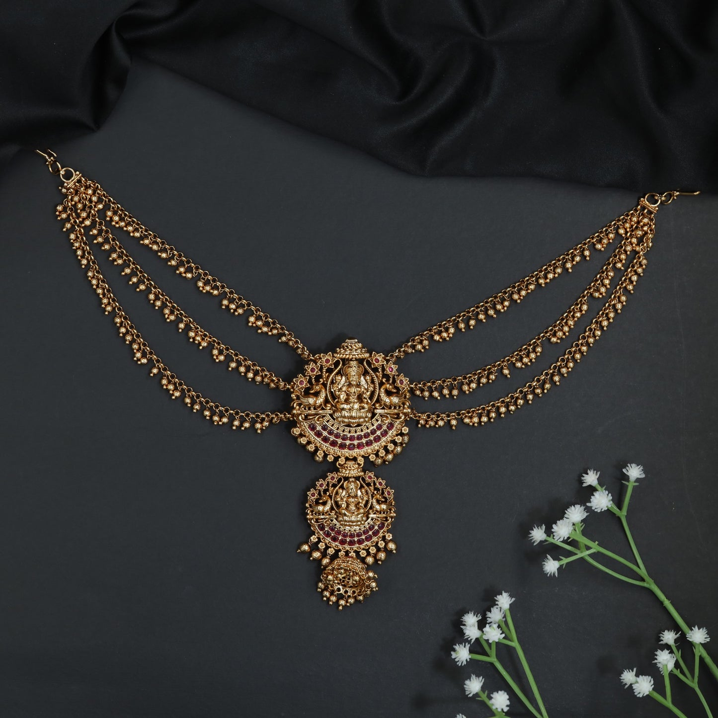 Temple Jewellery Bille with Lakshmi Motif and Cascading Chains