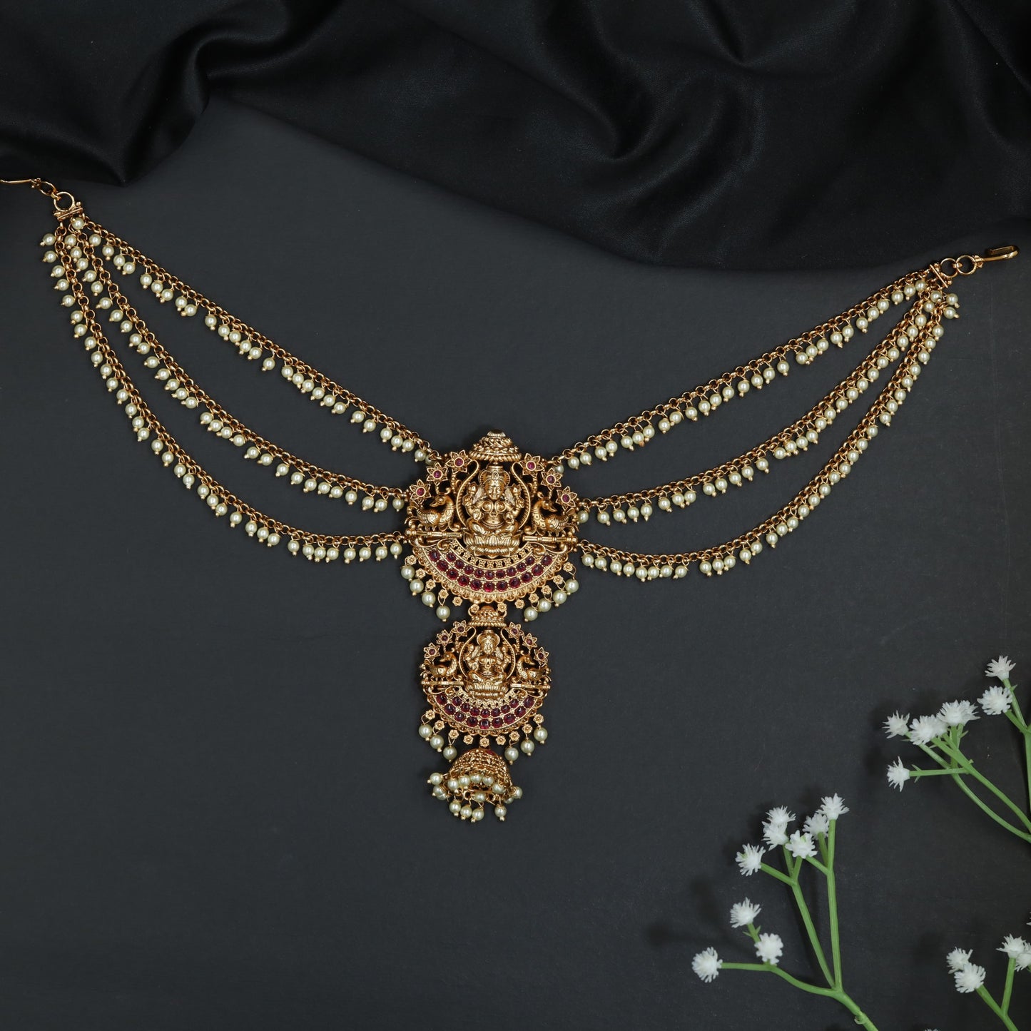Temple Jewellery Bille with Lakshmi Motif and Cascading Chains