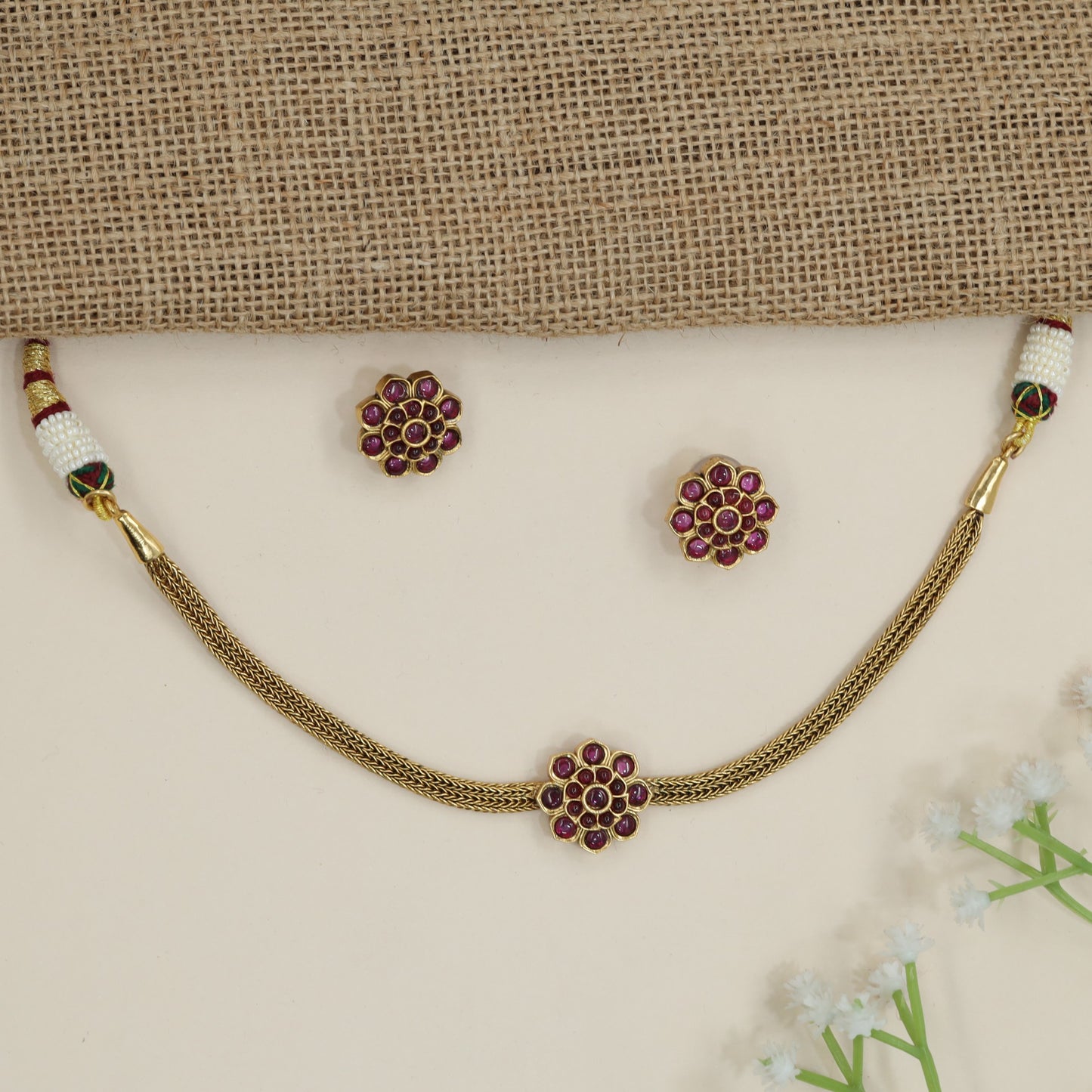Antique flower motif choker with rosette centrepiece detailing