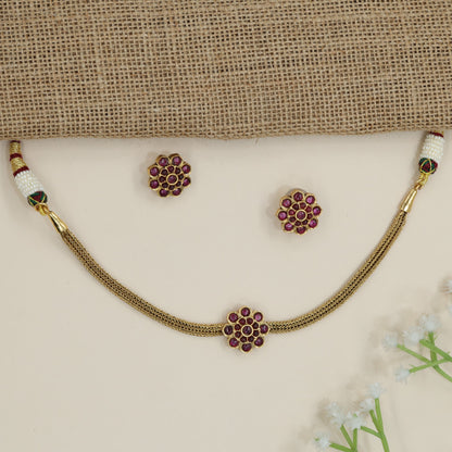 Antique flower motif choker with rosette centrepiece detailing