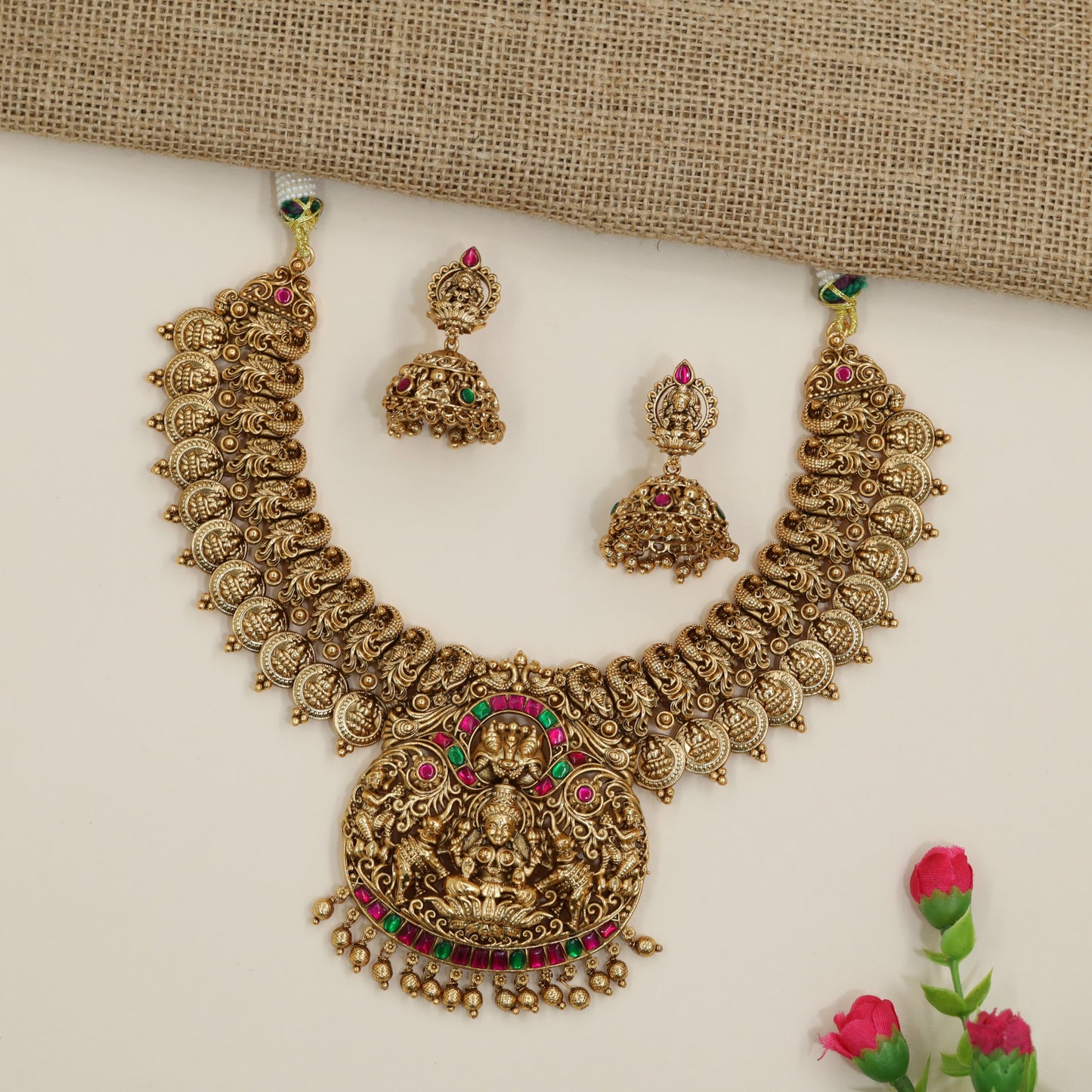 Majestic Necklace set showcasing ornamental deity panels