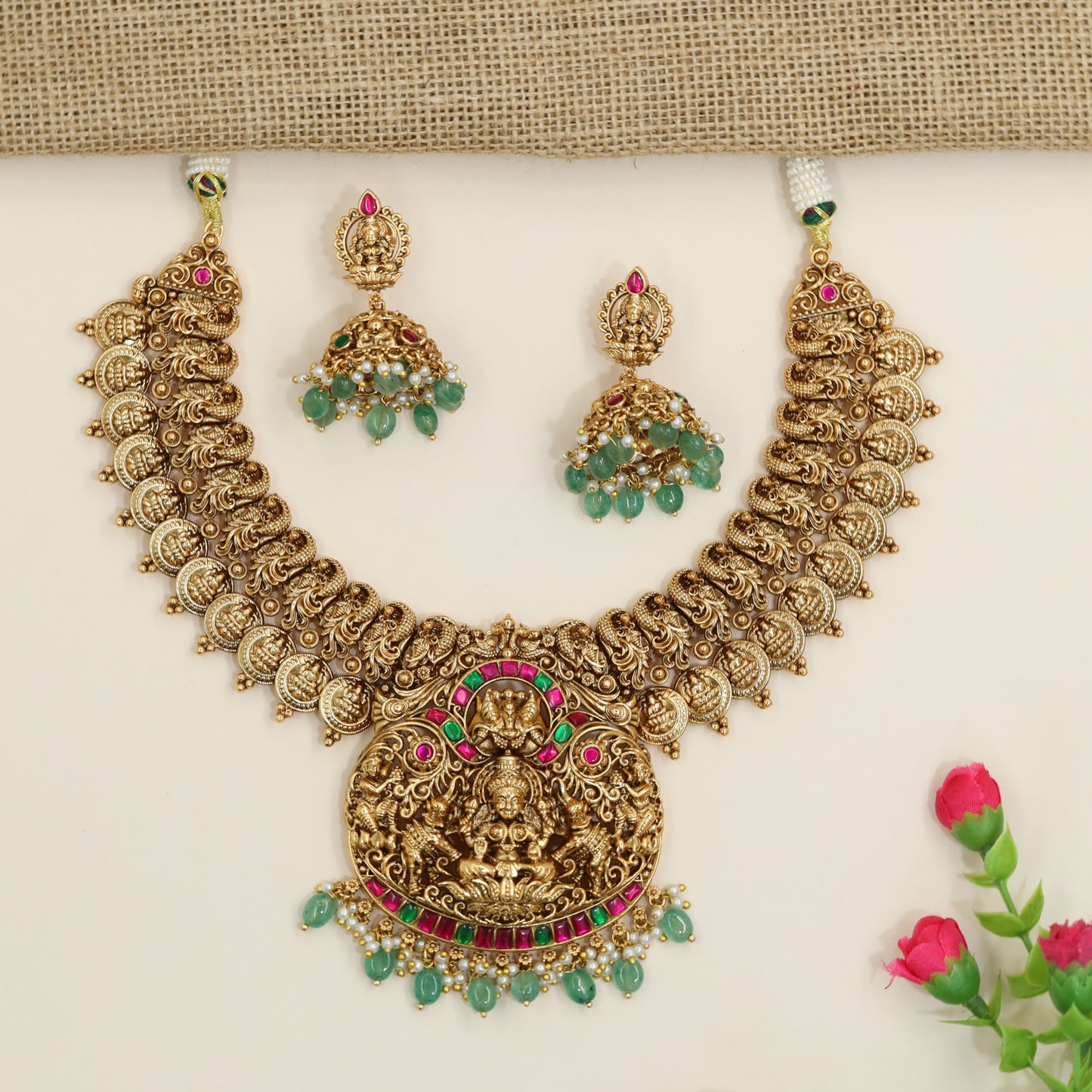 Majestic Necklace set showcasing ornamental deity panels