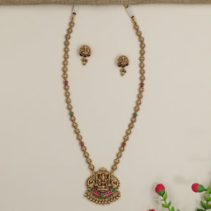 Traditional Antique Chain with Lakshmi Pendant and Textured Bead Strands