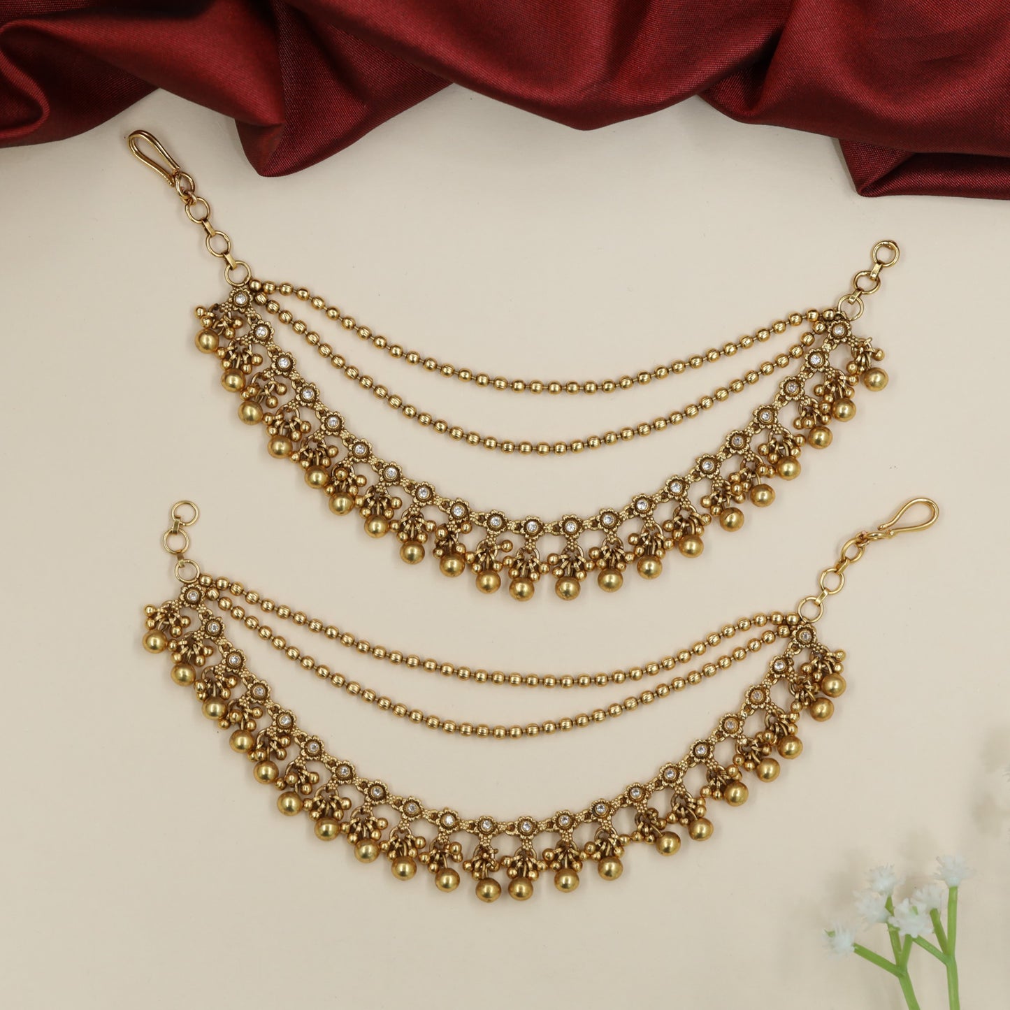 Temple Antique Mati with Multi-Strand Bead Chains and Ghungroo Drops