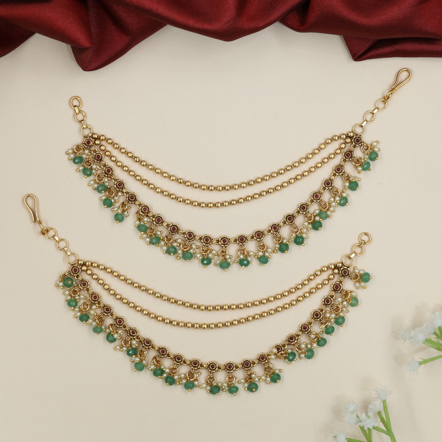 Temple Antique Mati with Multi-Strand Bead Chains and Ghungroo Drops