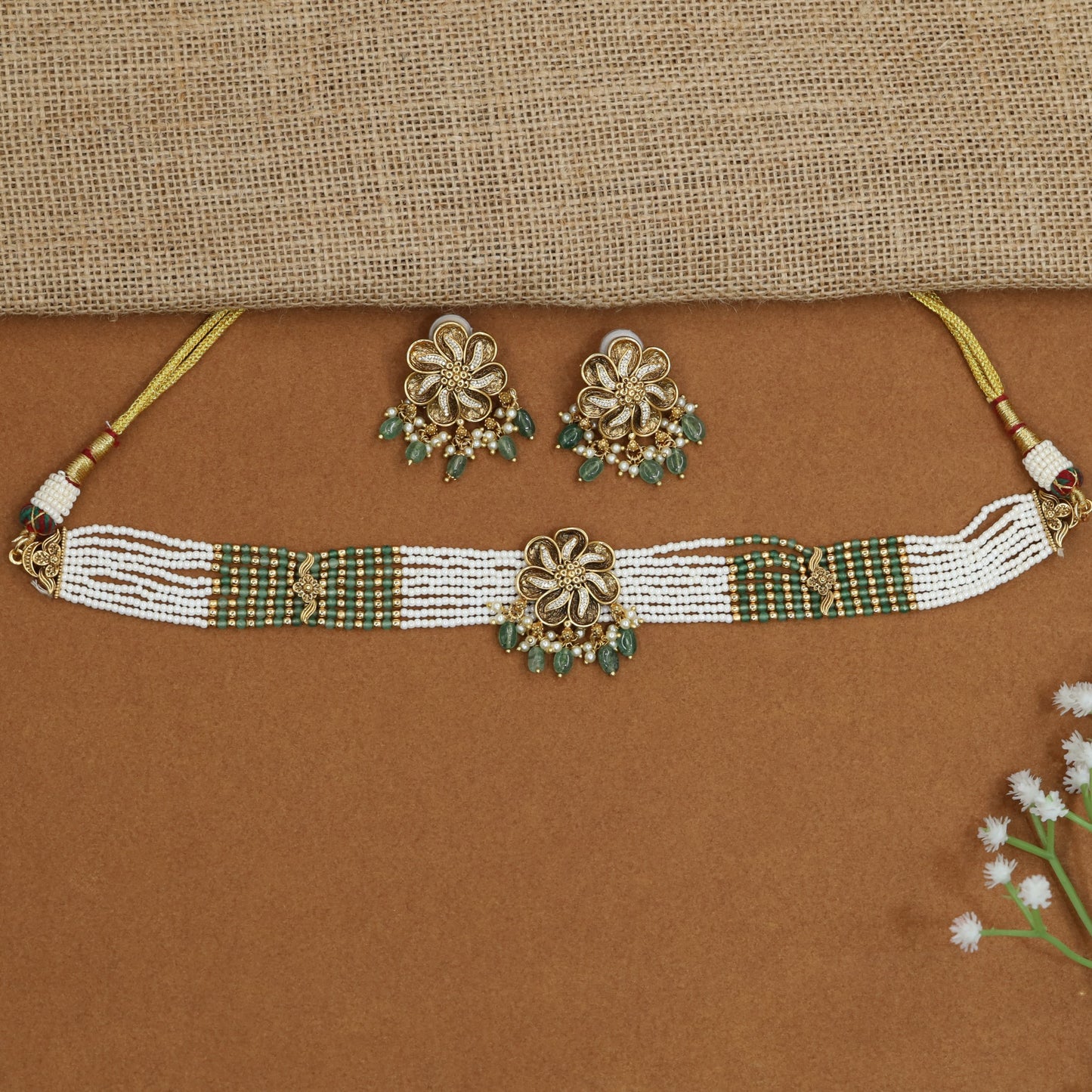 Signature rosette beads choker with ornamental floral craftsmanship