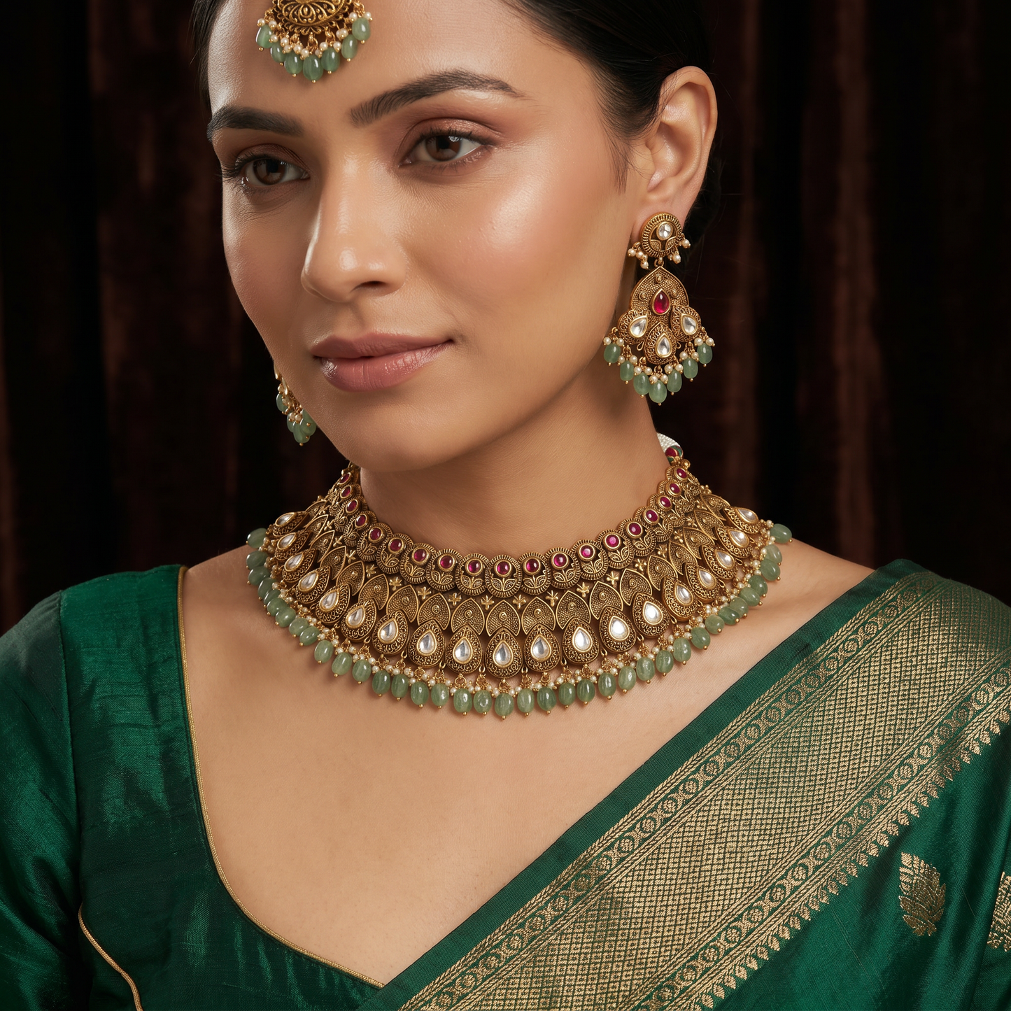 Temple heritage paisley choker with cascading medallion architecture