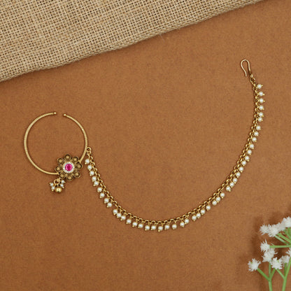 Antique Nath with floral centrepiece and pearl chain border