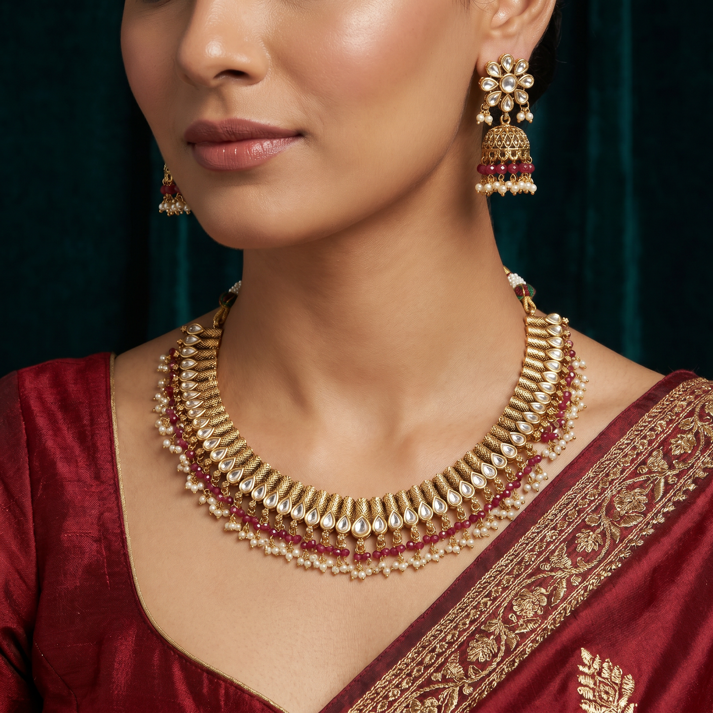 Artisan teardrop necklace with richly textured ornamental design