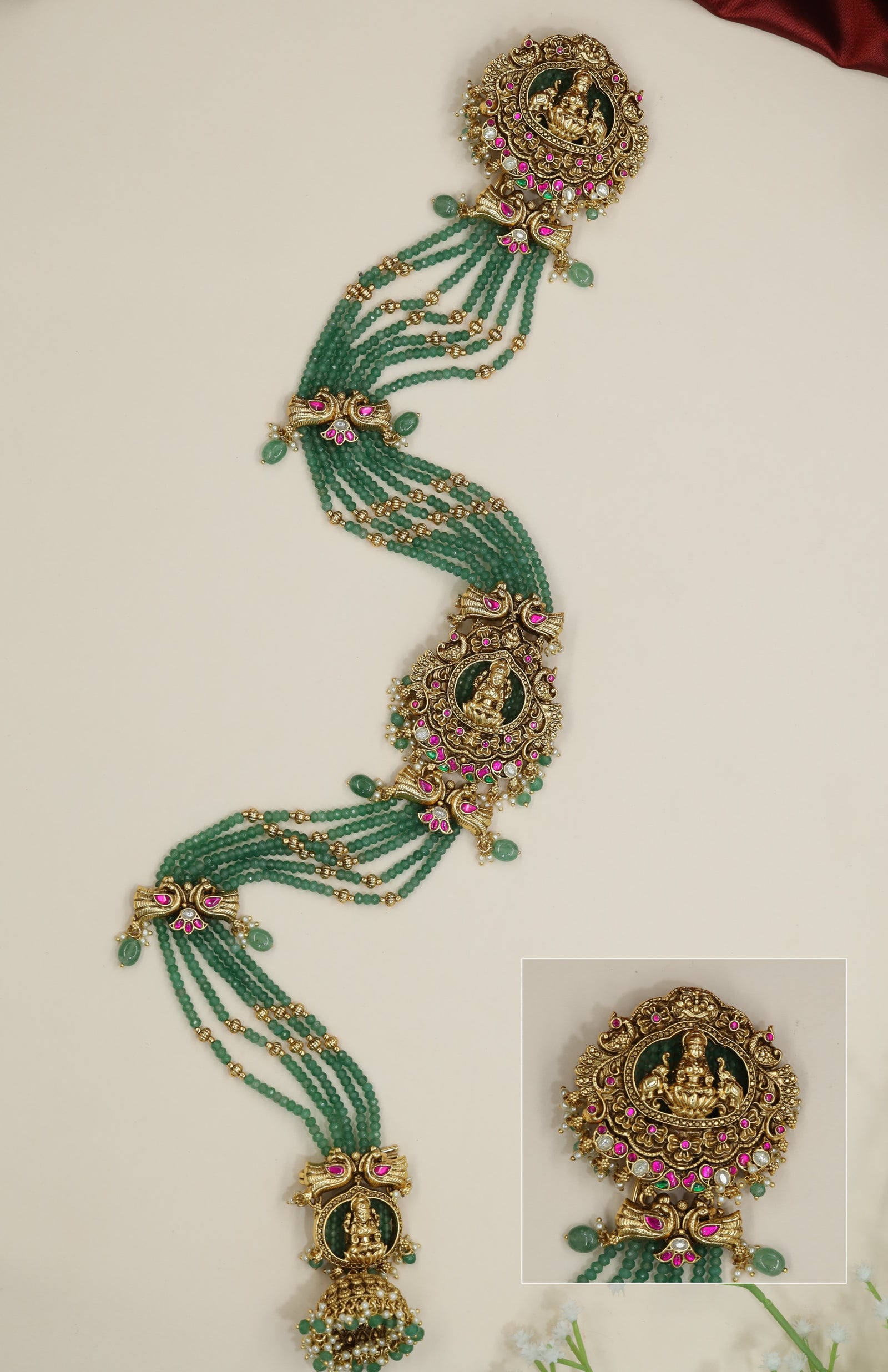 Heritage Lakshmi Antique Beads Long Jade with decorative strand arrangement