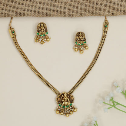 Bridal devotional necklace with Lakshmi centrepiece and fringe border